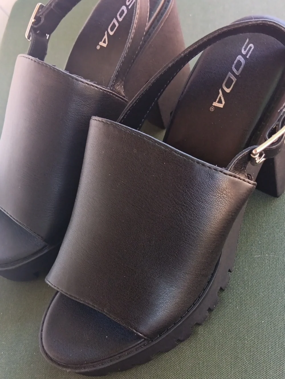 Soda. Black Chunky Platform Slingback Sandal -  Women's. Vegan.